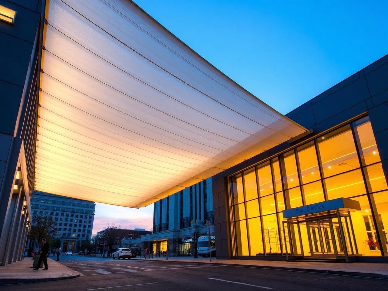 Commercial entrance tensile canopy