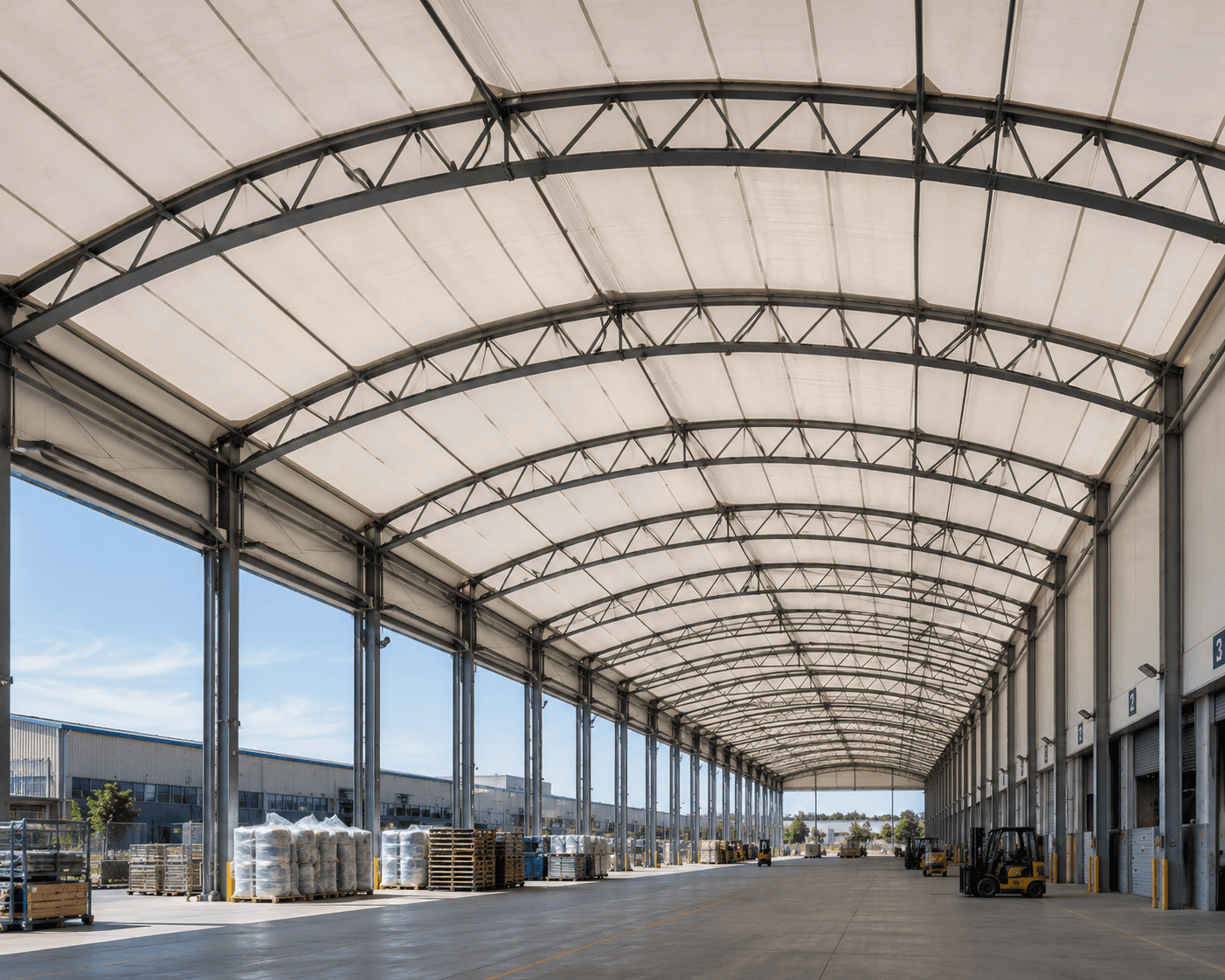 Industrial warehouse tensile roofing interior