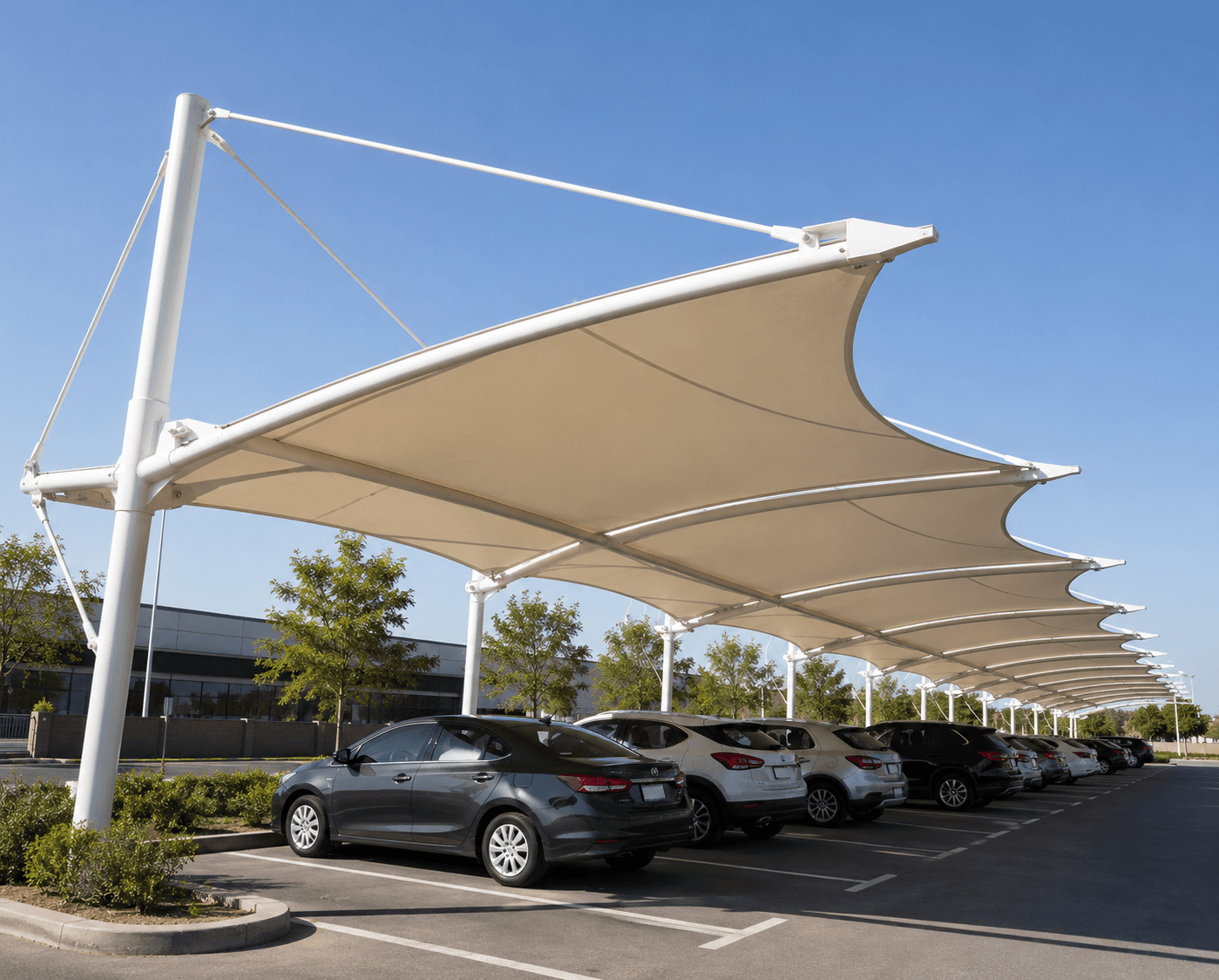 Vehicle parking canopy tensile structure
